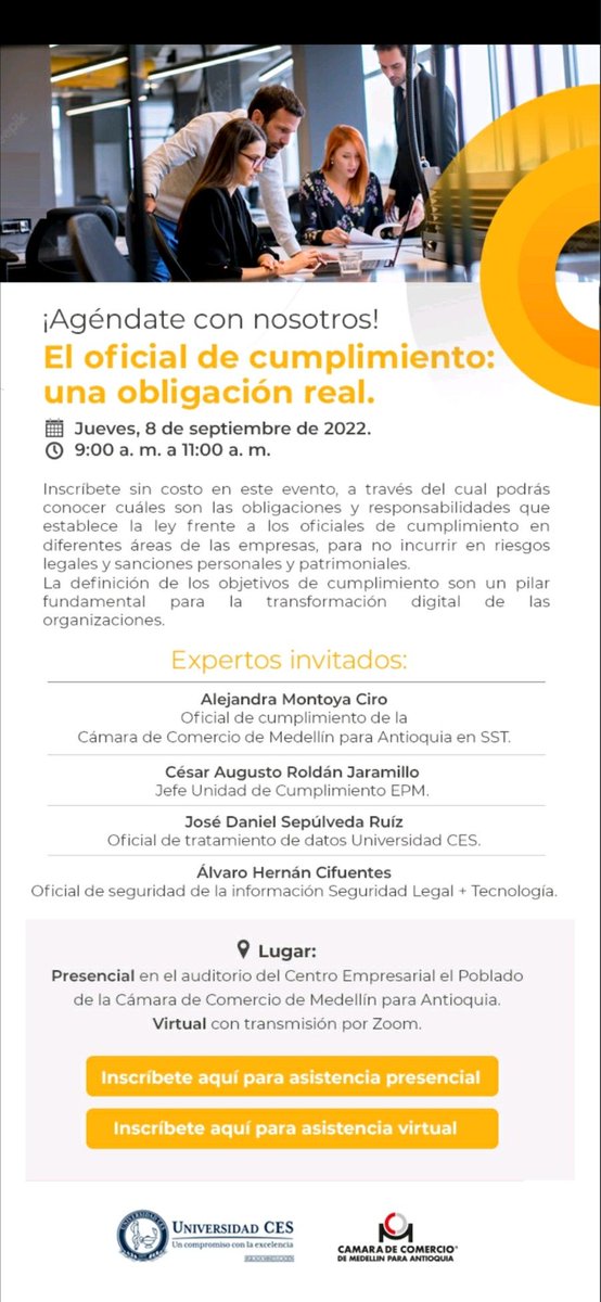 SLSeguridad's tweet photo. 𝗘𝗹 𝗼𝗳𝗶𝗰𝗶𝗮𝗹 𝗱𝗲 𝗰𝘂𝗺𝗽𝗹𝗶𝗺𝗶𝗲𝗻𝘁𝗼: 𝘂𝗻𝗮 𝗼𝗯𝗹𝗶𝗴𝗮𝗰𝗶𝗼́𝗻 𝗿𝗲𝗮𝗹

Los invitamos este 8 de septiembre a las 9am, a este evento que contará con la participación de nuestro líder de ciberseguridad Alvaro Cifuentes.

Inscripciones aquí: https://t.co/NyhlHVeomR https://t.co/e32dr6A5qz