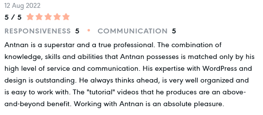 dantnan's tweet photo. Critics such as these are the strongest motivation for what you do! Built with heart! @codeablehq #Codeable #WordPress #freelance #FrontEndDeveloper https://t.co/9HXYW0rCD2