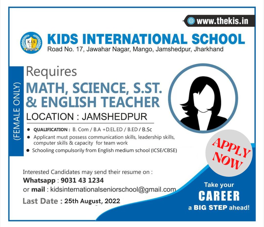 KidsInternatio5's tweet photo. Vacancy open!!!
Apply Now to get the best opportunity 👍🏻

WhatsApp : 90314 31234

#apply_now #vacancy_open_for_all #best_emerging_school #best_opportunity #teacher #grab_it_now #www.thekis.in #9031431234 #KidsInternationalSchool #KIS   #internationalcurriculum #Jamshedpur https://t.co/0Y6ub2PGsB