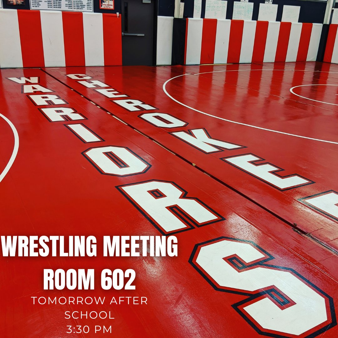 Interested in joining the Wrestling team at Cherokee? Come by room 602 after school tomorrow. Let's see if you've got the true spirit of a Warrior! <a href="/SeWrestle/">SEWrestle</a> <a href="/GeorgiaGrappler/">Georgia Grappler</a> <a href="/CherokeeAD/">Cherokee AD</a> <a href="/CHS_Warriors/">Cherokee HS Warriors</a>