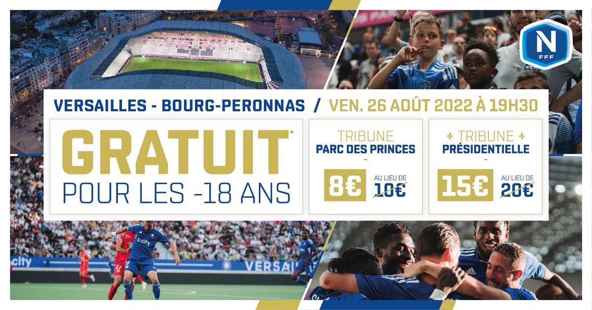 FC_Versailles's tweet photo. [#OffreWeb] 🎟 - Assurez-vous une place pour FC Versailles 🆚 FBBP01 au stade Jean Bouin ce vendredi 26 août à 19h30.
#FCVFBBP01 #NationalFFF 

➡️ https://t.co/3c87PRb3Ja https://t.co/vDHysYTO0f