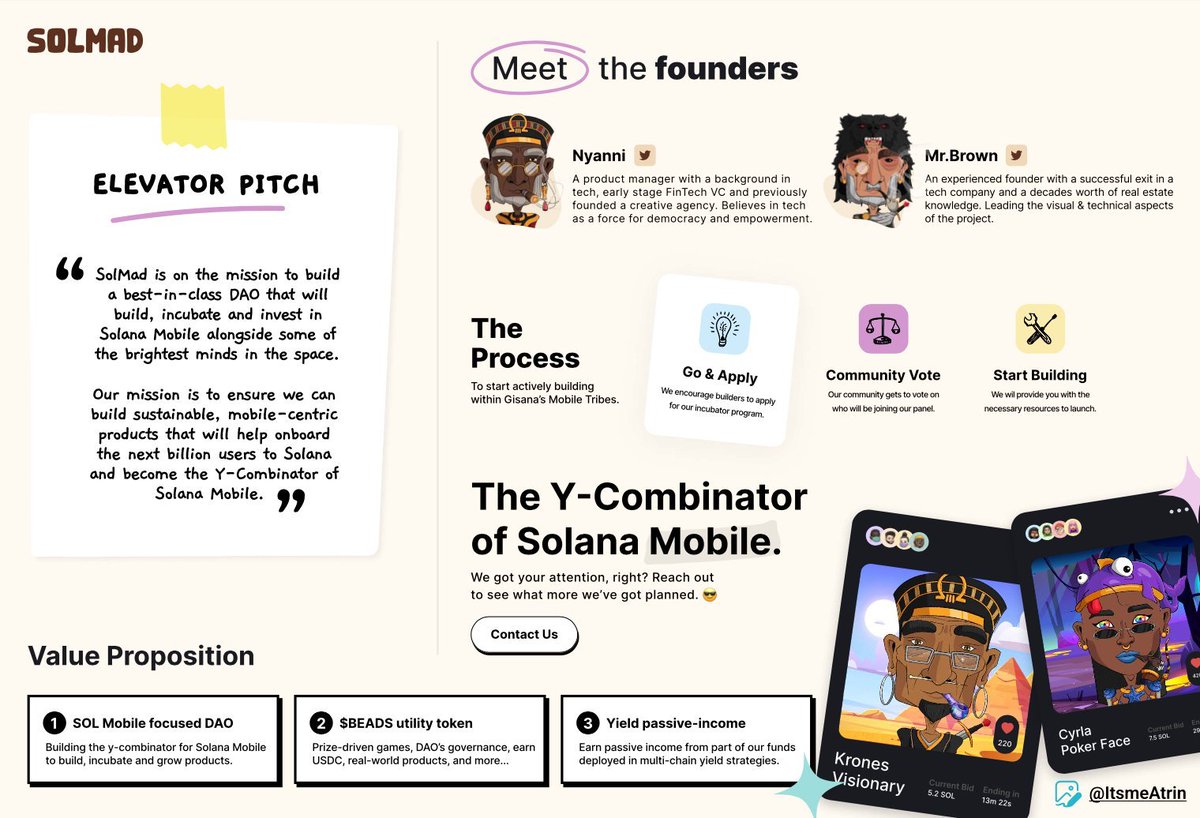 Nyanni237's tweet image. @fadyiz gm Fadyz, I'd love to have a chat about an upcoming NFT DAO project I'm working on. Great art, lore and DAO thesis. Would love 15 minutes of your time should it be possible 
@SolMadNFT