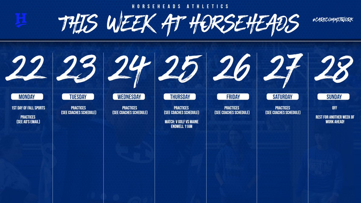 HorseheadsAD's tweet photo. Weekly, there will be a schedule of all contests posted on this Twitter feed, the Official Twitter for Horseheads Athletics!
Fall - Week #1 is below!
#CareCommitWork #GoRaiders https://t.co/dUpXz3THzA