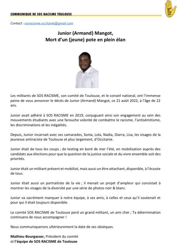 MathieuBourgas's tweet photo. Nous sommes tellement tristes !! @SOSracisme_31 @SOS_Racisme @lauwryneeee https://t.co/athNzHAobb