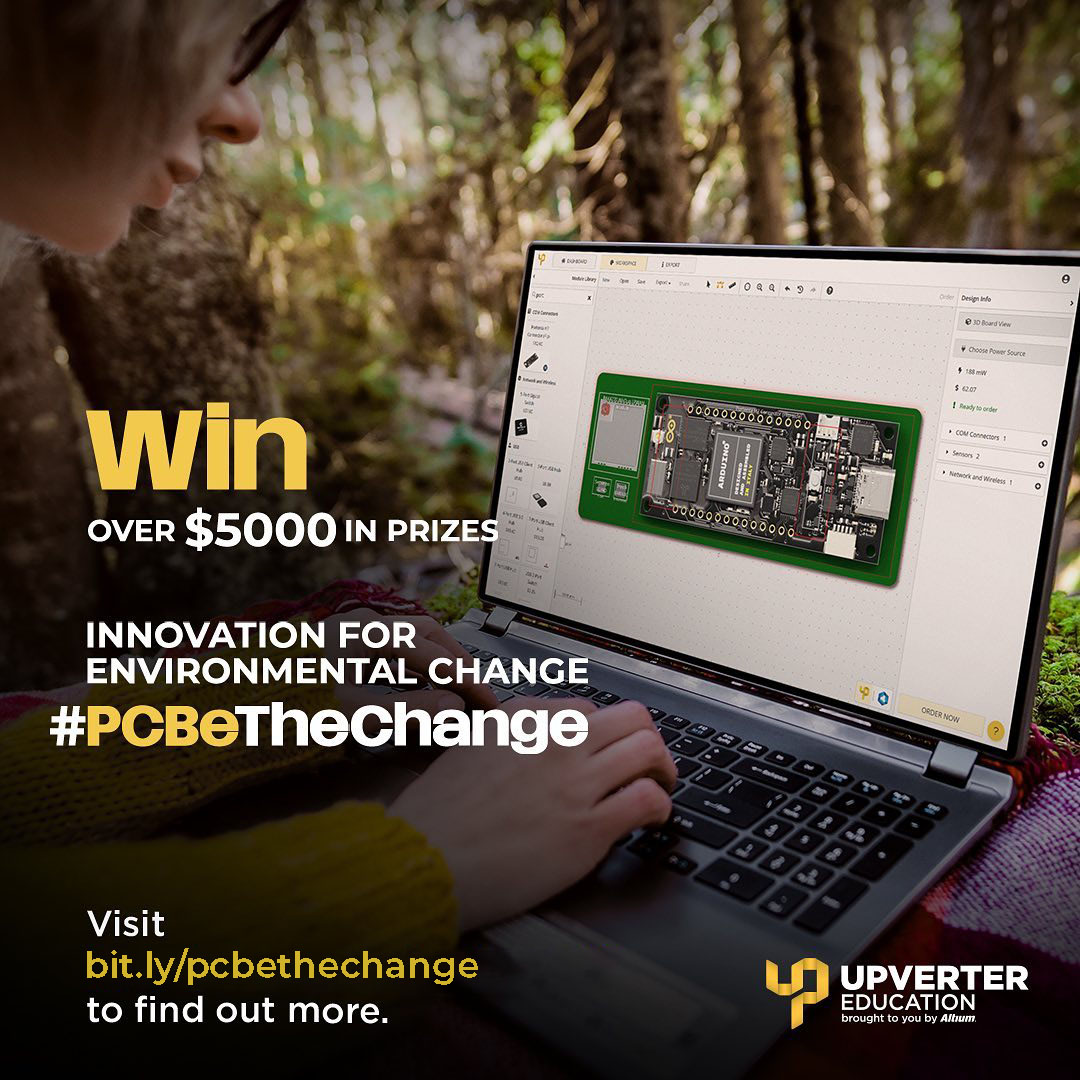altium's tweet photo. Students, solve a problem in your community. Make a difference and win cash, Arduino software, and hardware manufacturing for your team's electronics design project.
Registration deadline is Oct. 3rd. https://t.co/fgHaJLlDg6
#pcbethechange #stemeducation #Altium #arduino https://t.co/xOSxtoNgdy