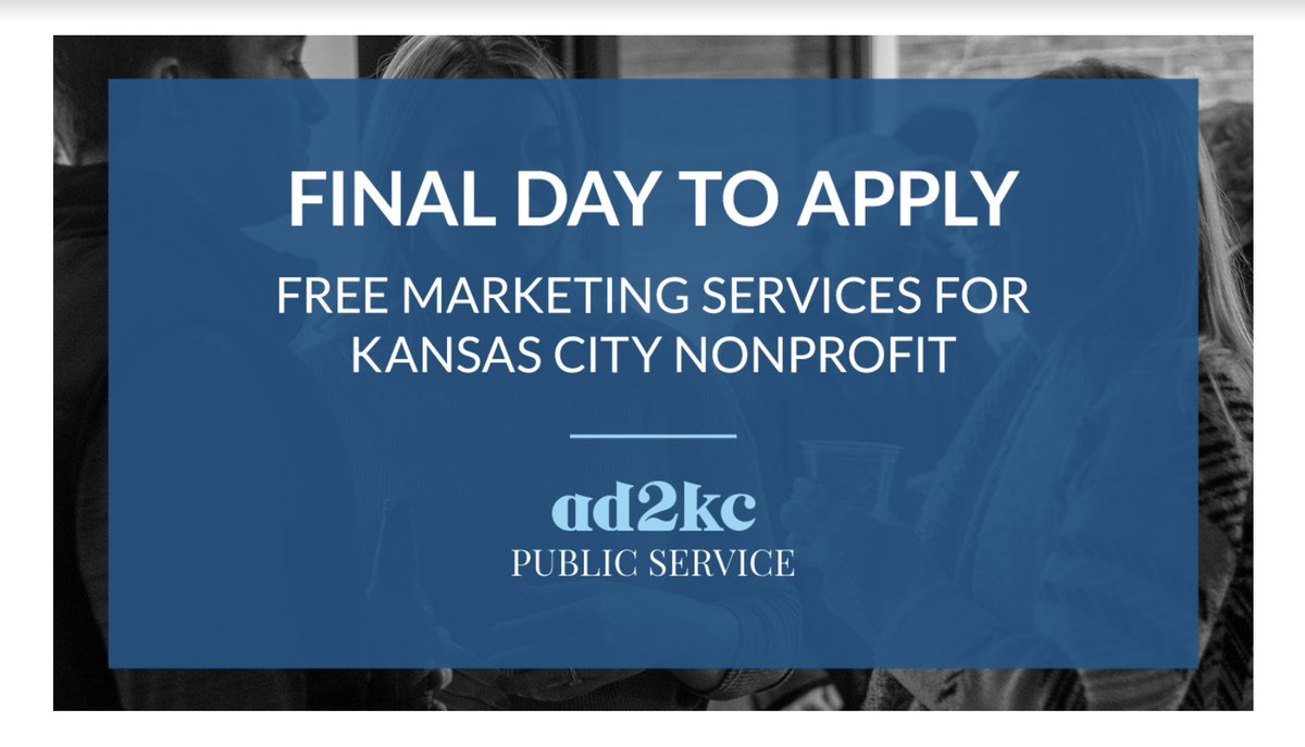ad2kc's tweet image. Today is the final day for KC-area nonprofits to apply for free marketing services. Know a nonprofit that could use some support? Make sure to send them our application, or tag them in this post,  so they don’t miss out: bit.ly/3AfhNM7