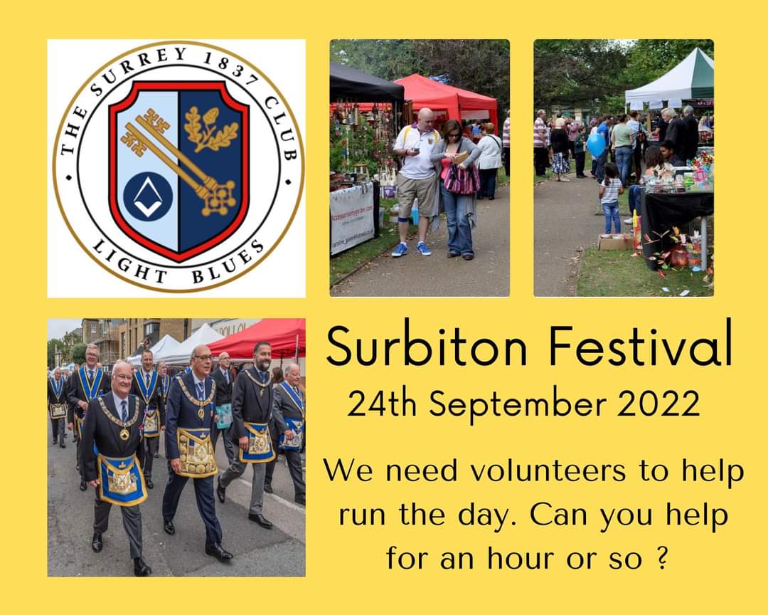 Surrey1837Club's tweet photo. Are you a Surrey Freemason? Are you free on Saturday 24th September 2022? If you are we are looking for some volunteers to run some stalls between 12:00 – 17:00. If you would like to volunteer,  please email us on: surrey1837@surreymason.org.uk
@SurreyMason @Ianch7369 https://t.co/PYufYVyBoh