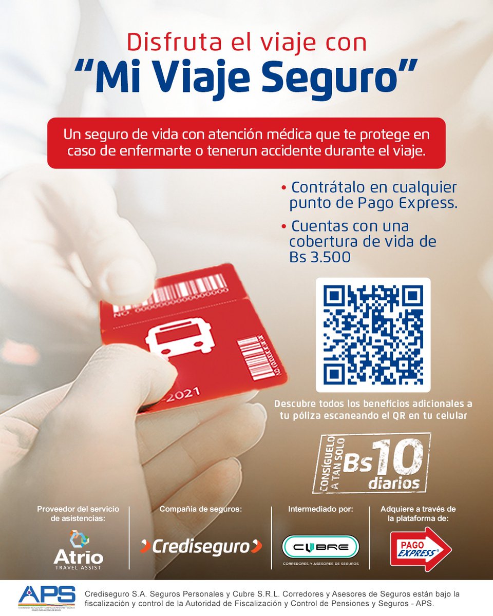 oatravelassist's tweet photo. ¿Dónde encontrar la asistencia de viaje más económica? ¡En uno de los 900 puntos de #PagoExpress en Bolivia.💰

¡Viaja seguro con esta solución de @credisegurobolivia y Atrio Travel Assist!✈️ https://t.co/hBokWCicQV