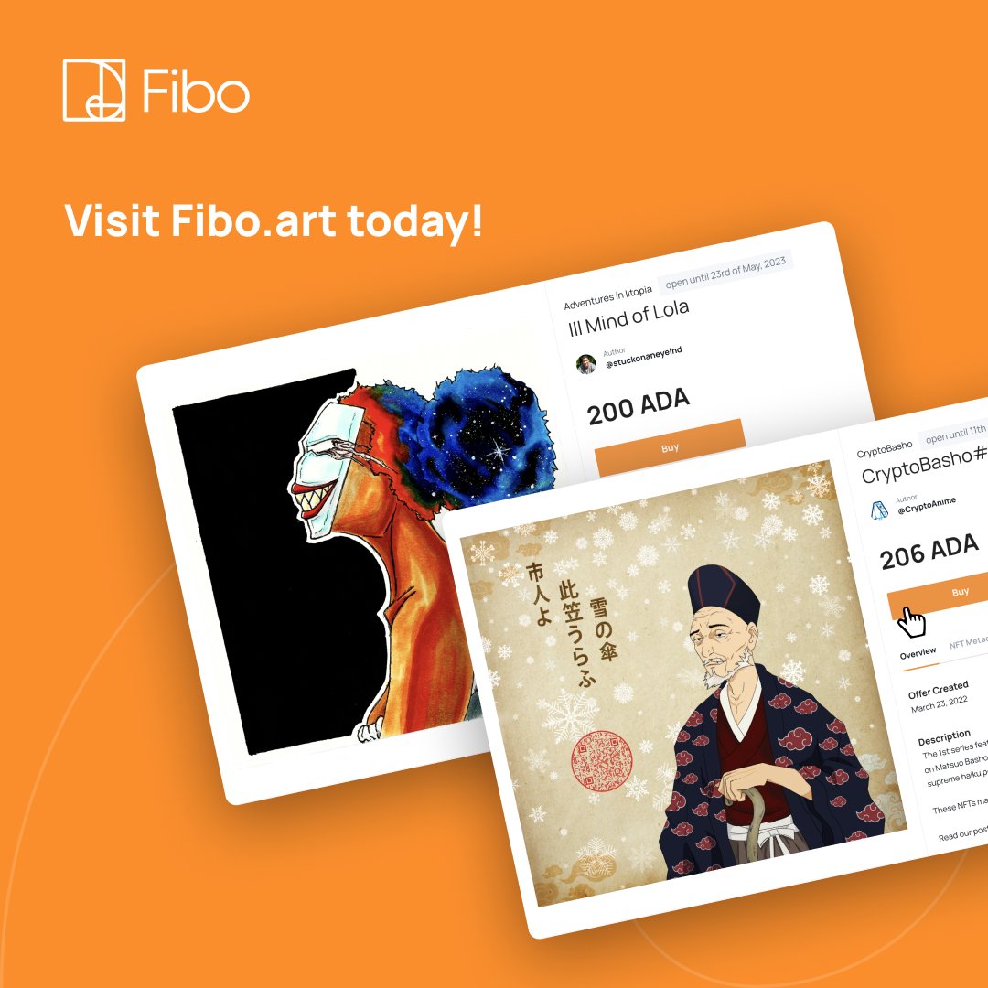 Visit fibo.art today!
#Fibo supports artists new to NFTs and blockchain, by showcasing their brands to crypto users and telling the stories behind their artwork. 
Fibo also supports collectors wanting to own #Cardano #NFTs.