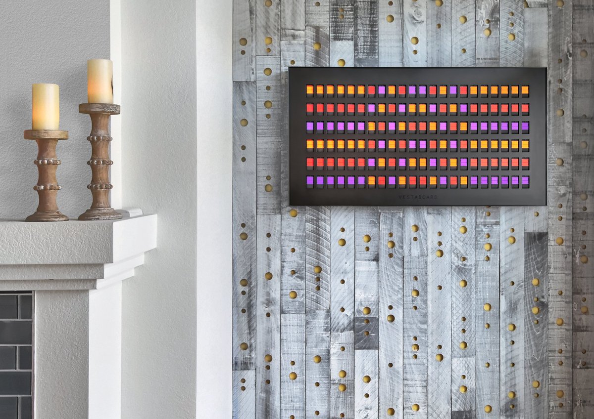 VestaboardUK's tweet photo. In a world of constant distraction, Vestaboard brings people together and gets people looking up. And it's not a digital screen. 🧡❤️💜

@VestaboardUK / @vestaboard
https://t.co/6rVTWWL1Bm

#vestaboard #vestaboarduk #messagedisplay #tech #art https://t.co/WsQ5pe2Jp5