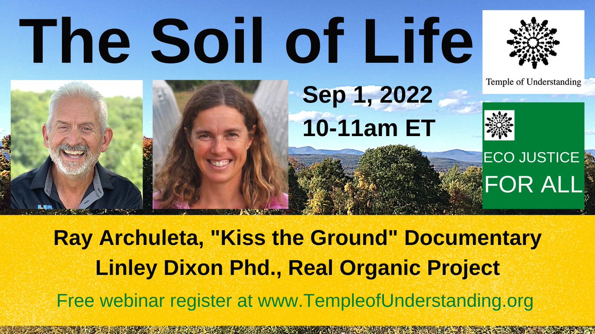 The_ToU's tweet photo. ECO JUSTICE FOR ALL Dialogues present
The Soil of Life with Ray Archuleta and Linley Dixon
Free Webinar
Thursday, September 1, 2022, 10-11am ET
REGISTER HERE
https://t.co/tg4DIVTlJL
#regenerativeagriculture
#interfaith
#kisstheground
#realorganicproject
#rayarchuleta https://t.co/vUlYUoIQTI