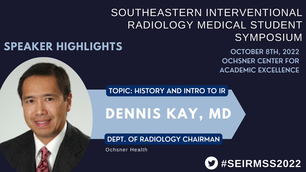 savgdennis's tweet photo. We are excited to feature Dr. Dennis Kay at #SEIRMSS2022

A New Orleans native, @denniskaymd is the System Chair of Radiology for @OchsnerHealth and specializes in Vascular IR. 

Register Now: https://t.co/juOj47RnL4

#IRad #FutureRadRes #RadTwitter #MedTwitter https://t.co/vw7zpvTgw6