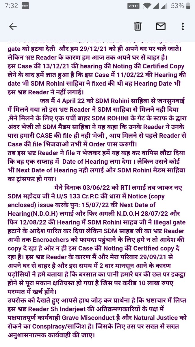 DAYANAND1957's tweet photo. @LtGovDelhi Regarding Initiative of Disciplinary Proceeding/Action against Sh. Inderjeet(Reader to SDM Rohini). In the matter of U/S 133 Cr.P.C , Nuisance on Public Street Situated at https://t.co/b09N99K4x4 79 Begumpur @divisionalcomm3 
@PMOIndia @HMOIndia
@AmitShah @SBegumpur https://t.co/XejJK5DDtw