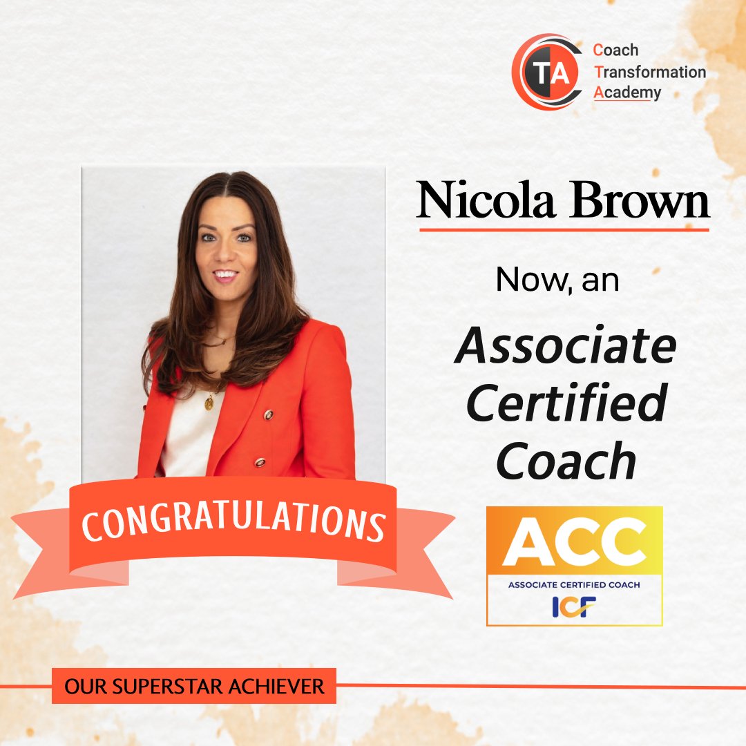 CTA_Coaching's tweet photo. Woohoo! 🎉 Join us in congratulating our superstar alumna and coach, Nicola Brown, on achieving another milestone in her career! 👏👏

Keep rocking your difference! 

- With 🧡 and pride, Coach Transformation Team 

#success #coaching #leadershipcoach #coachtransformation https://t.co/wbiTfqXJIN