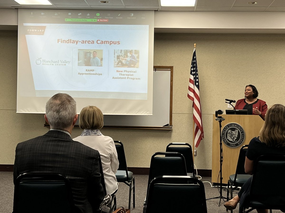 FindlayHancock's tweet photo. Thank you @OwensPresident @OwensCC for your State of Owens this morning in #Findlay. Between classes starting, Center for Adv Mfg and Logistics and the Apprenticeship partnership with @RaiseTheBarFHC we are supporting the #TopMicro economy. #EconDev https://t.co/ZuBHhZKmxm
