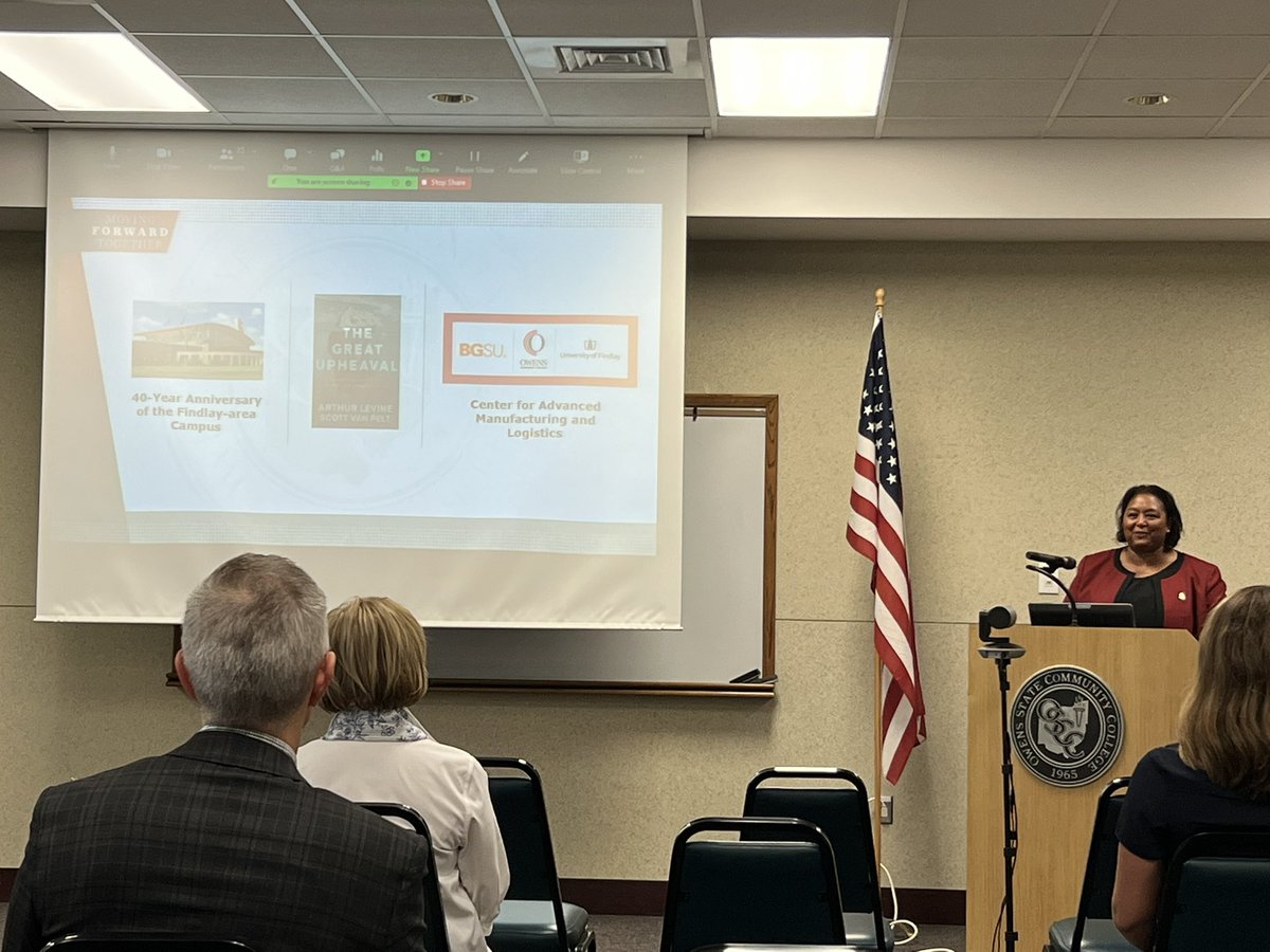 FindlayHancock's tweet photo. Thank you @OwensPresident @OwensCC for your State of Owens this morning in #Findlay. Between classes starting, Center for Adv Mfg and Logistics and the Apprenticeship partnership with @RaiseTheBarFHC we are supporting the #TopMicro economy. #EconDev https://t.co/ZuBHhZKmxm