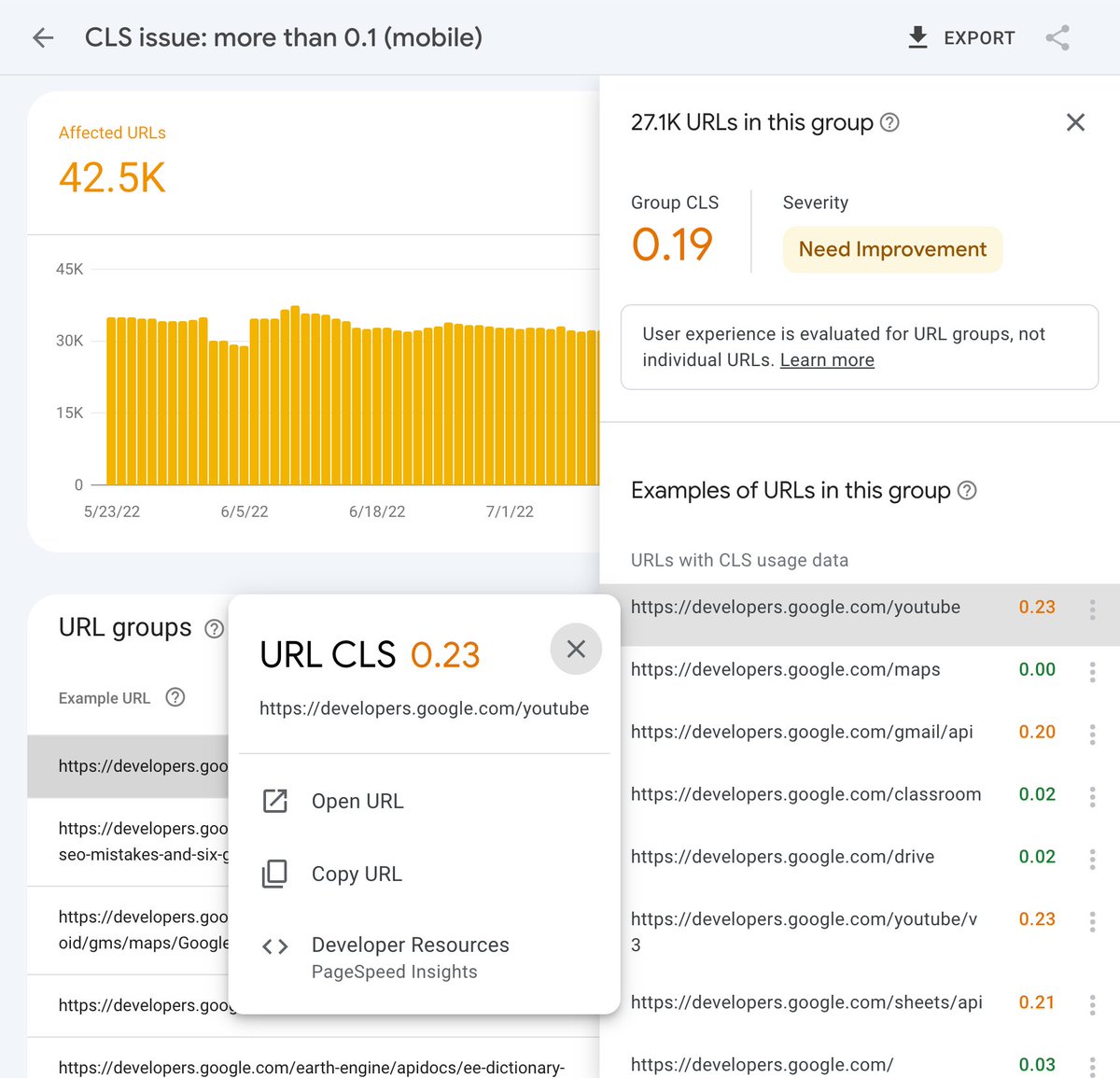 googlesearchc's tweet image. We&apos;re improving the Core Web Vitals report 🎉 From today we&apos;ll start surfacing URL-level data in the example URLs, and we&apos;ve made some textual changes to the report to make it clearer. Read more about the Core Web Vitals report at support.google.com/webmasters/ans…