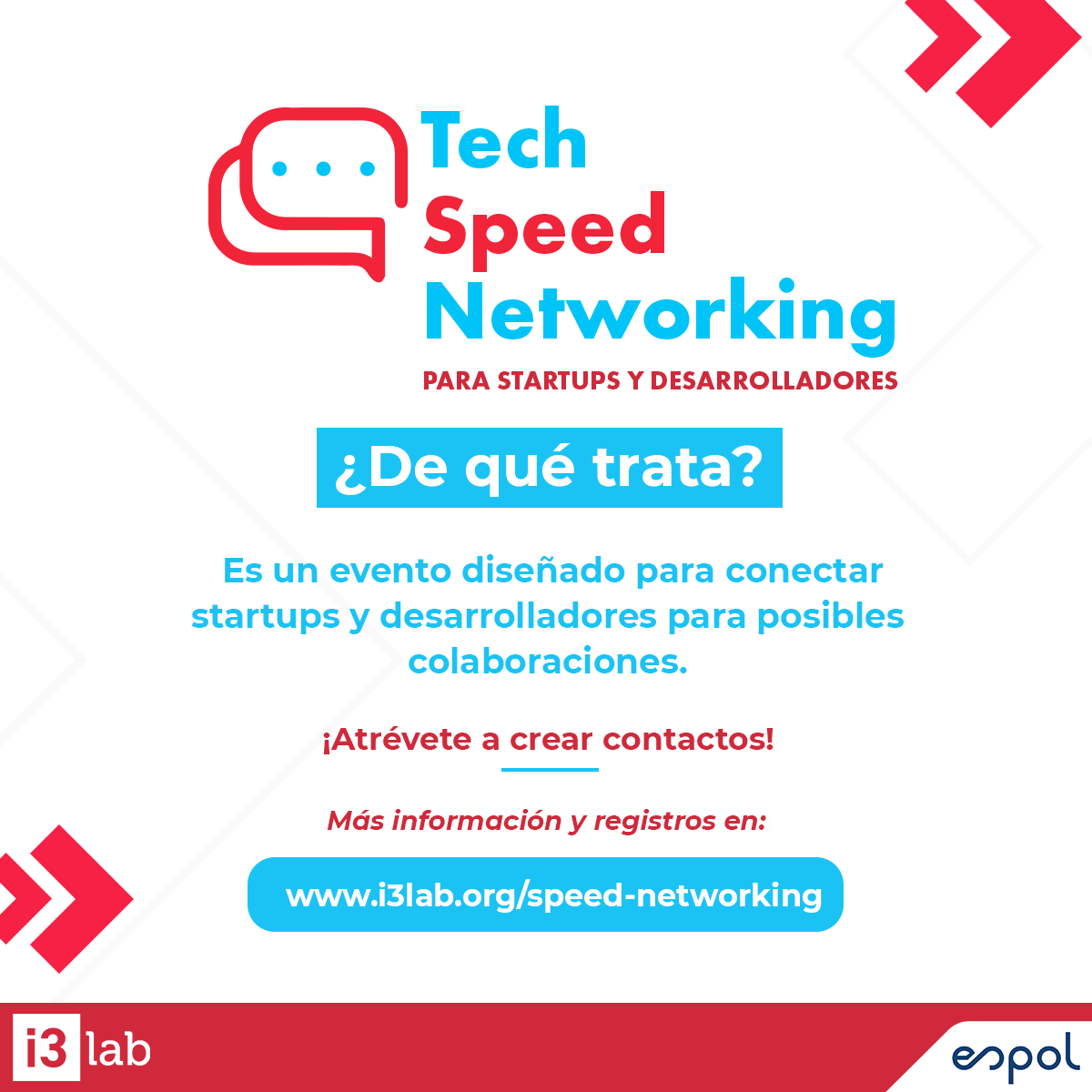 i3labespol's tweet photo. ¡Atención desarrolladores!
¿Estás en busca de nuevas oportunidades?
Inscríbete en el #TechSpeedNetworking, organizado para conectarte con startups que están en la búsqueda de personas con tus conocimientos y talento💻.
Registros gratis: https://t.co/LXrcEZLN2L
#developer @espol https://t.co/baqv7lXcxQ