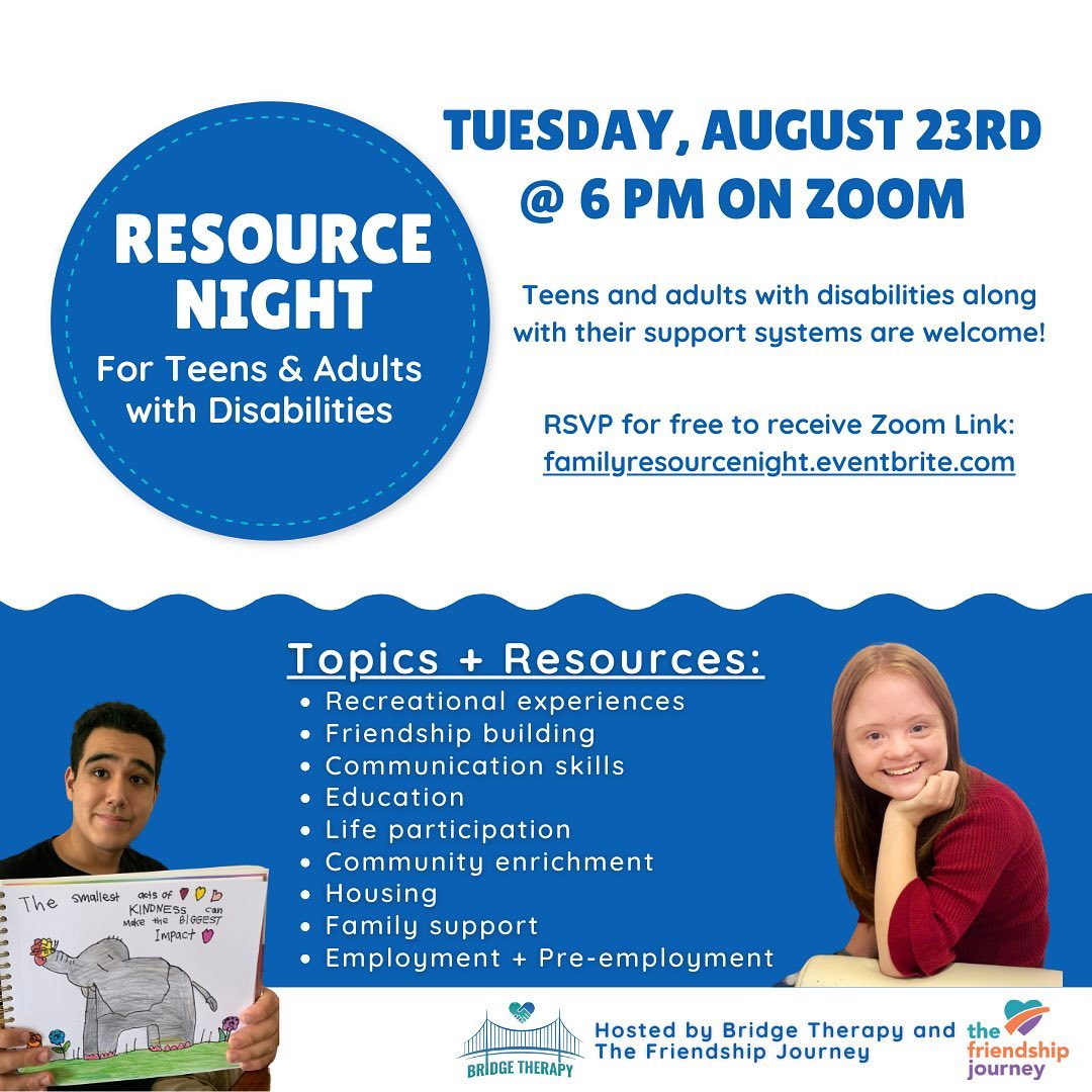 Join us for Resource Night for Teens and Adults with Disabilities, hosted by #bridgetherapy and #thefriendshipjourneyfl. Our Program Managers, Meagan Bouscher and Liz Falk will be sharing our Foundation's Resource webpage.
#transitionalresources #disabilityresource