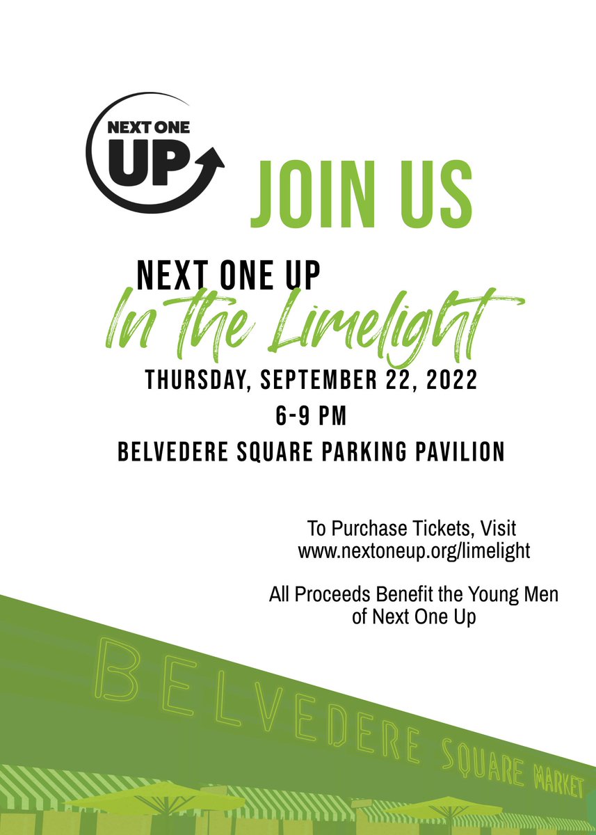 Our big night is just one month away! Get your ticket today to join us for In the Limelight on 9/22/22. Celebrate our mission, enjoy great food and drink and get a sneak peek at plans for our new home at Belvedere Square. Tickets and sponsorships available
nextoneup.org/limelight