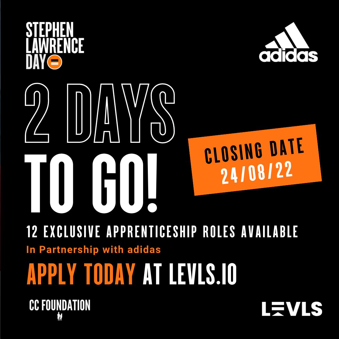 sldayfdn's tweet photo. Time is of the essence. If you or anyone you might know is 16+ years and is looking to get started on their career journey, visit https://t.co/2ImRhGIibb to apply today.
#apprenticeships #apprentice #opportunity #adidas #levls #stephenlawrence https://t.co/JVifz9Bep5