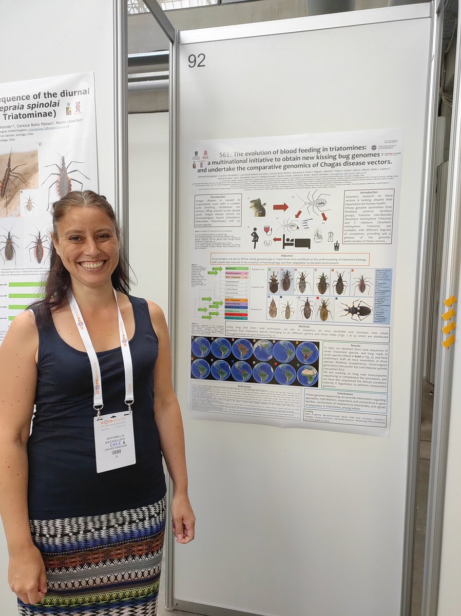 I will be presenting 3 Chagas disease vectors' posters TODAY at #ICOPA2022. Check my blood sucking bugs (the triatomines) in panels 90-92!
Vinchucas, chipos, pitos, chinches, chirimachas, chinchorros, barbeiros, Triatominae Genomics #ICOPAinPhotos #WomeninParasitology #Parasites