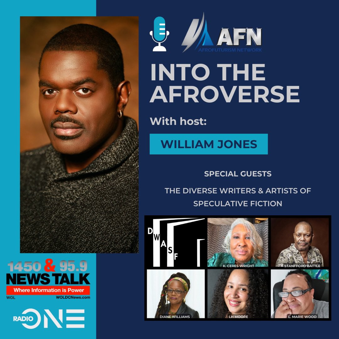 Be sure to tune in 8/23 on @Woldcnews 1450 AM/95.9FM or woldcnews.com to #intotheafroverse at 10 AM EST. @AfroFuturismNet will be talking to @DiverseSpecFic. #Afrofuturism #scifi #blackwriters #TalkRadio #fantasy