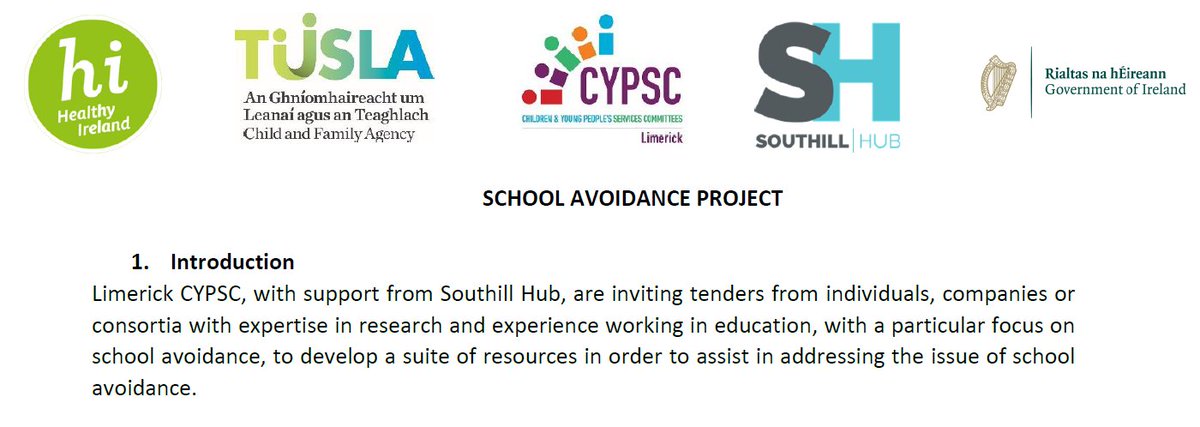 We are advertising RFT to work with interagency group on school avoidance in #Limerick with support from @Southill1. Local partners: @Foroige @limerickyouth @Barnardos_IRL @gardainfo @LCETBSchools @LimClareETB @REPPP4 @tusla @MidWest_HW. More here: bit.ly/3pzYK8S