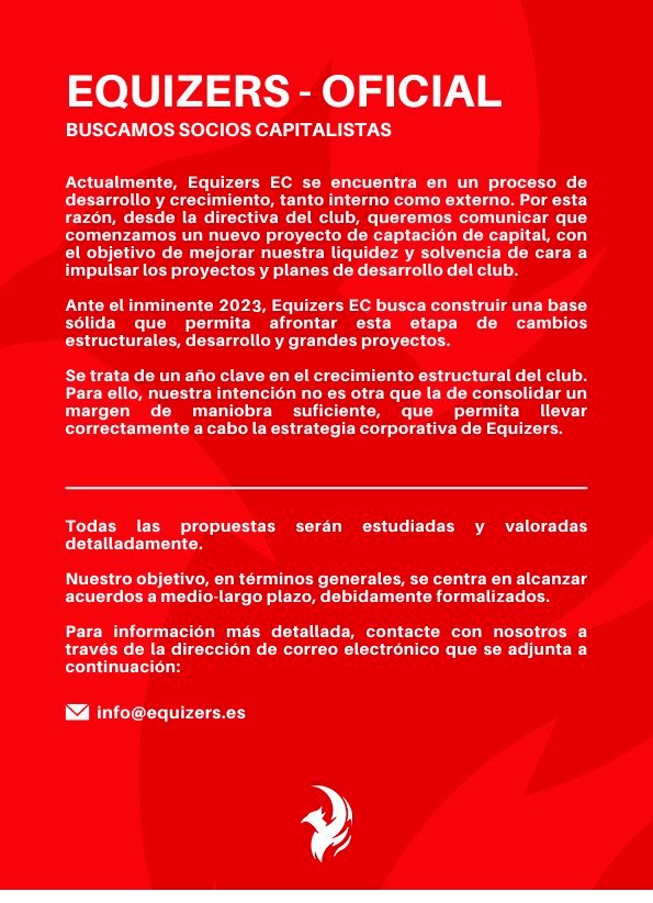 Desde <a href="/eQuizersEC/">eQuizers</a>, comenzamos un nuevo proyecto de ampliación de capital para lo que queda de 2022 y el inicio de 2023.

El objetivo se centra en lograr un margen de maniobra óptimo para cumplir con el plan de desarrollo establecido.