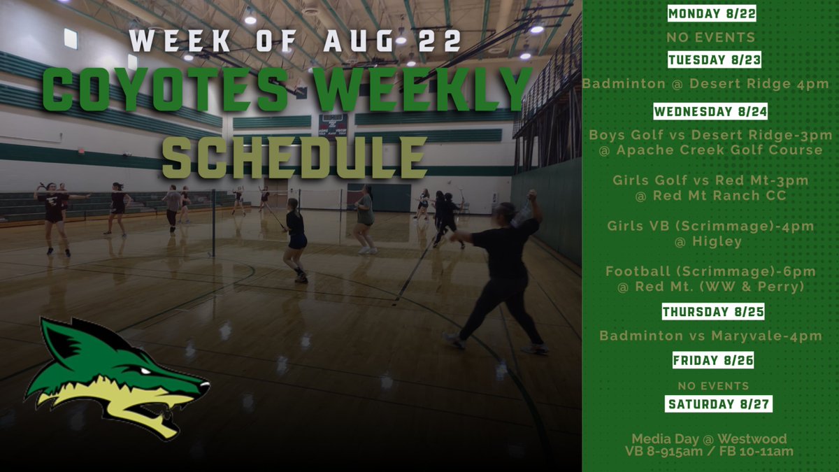 SkylineCoyote's tweet image. Come out and support Coyote Athletics this week!!!  #STRENGTHENthePACK