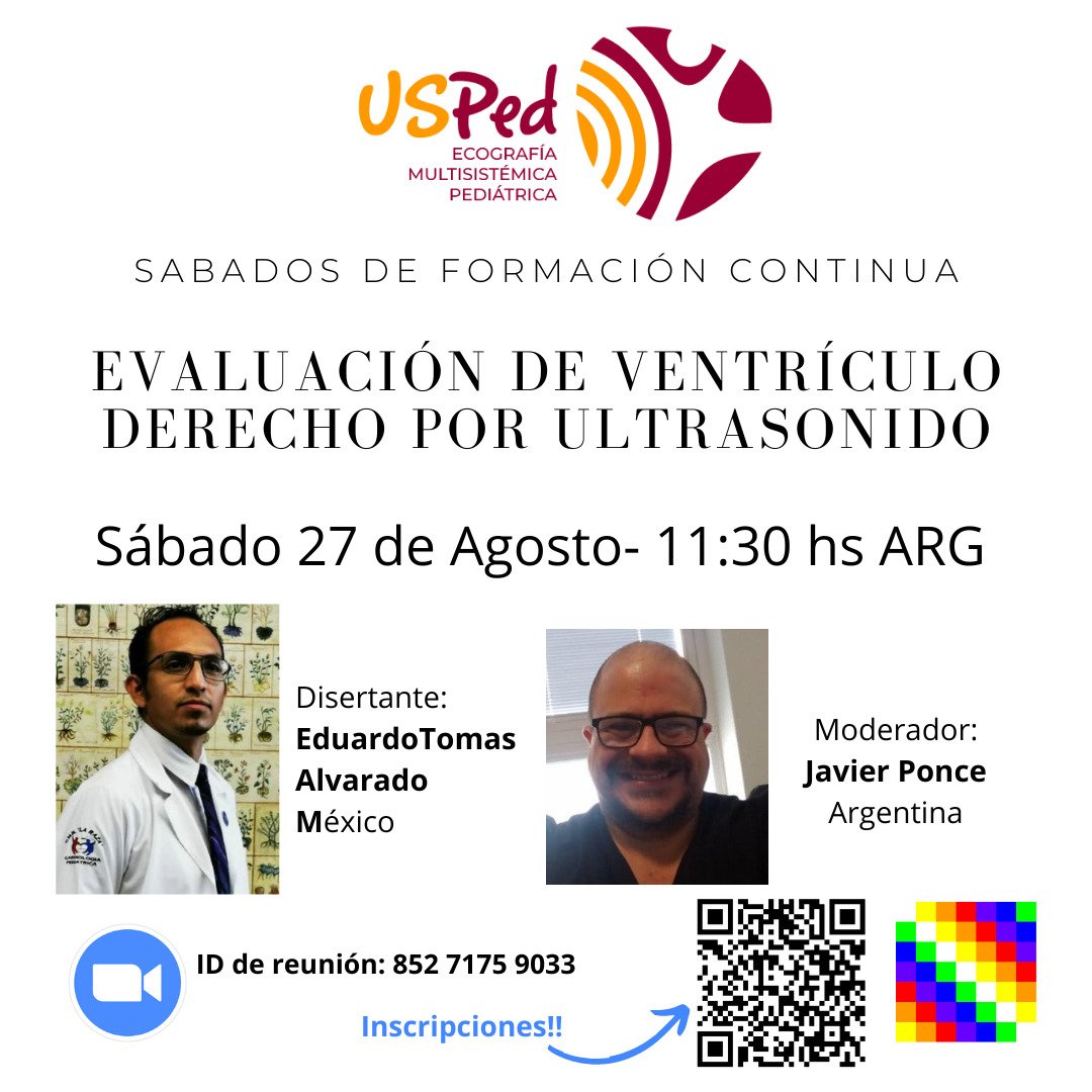 Sábados de #POCUS:
"Evaluación del Ventrículo Derecho por US"

El Ventrículo históricamente olvidado, nunca más.
Nos acompañará <a href="/LaLoTomas3/">Dr. Tomás 🫀💻🩺🇲🇽</a> #CardioEd🇲🇽, conducción de <a href="/javierponce76/">Javier Ponce</a> #PedsICU🇦🇷

Sábado 27 de Agosto:
🇧🇷🇨🇱🇵🇾🇺🇾 11:30
🇧🇴🇨🇺🇻🇪 10:30
🇨🇴🇪🇨🇲🇽🇵🇪 09:30
🇭🇳 08:30

⬇️ Registro: