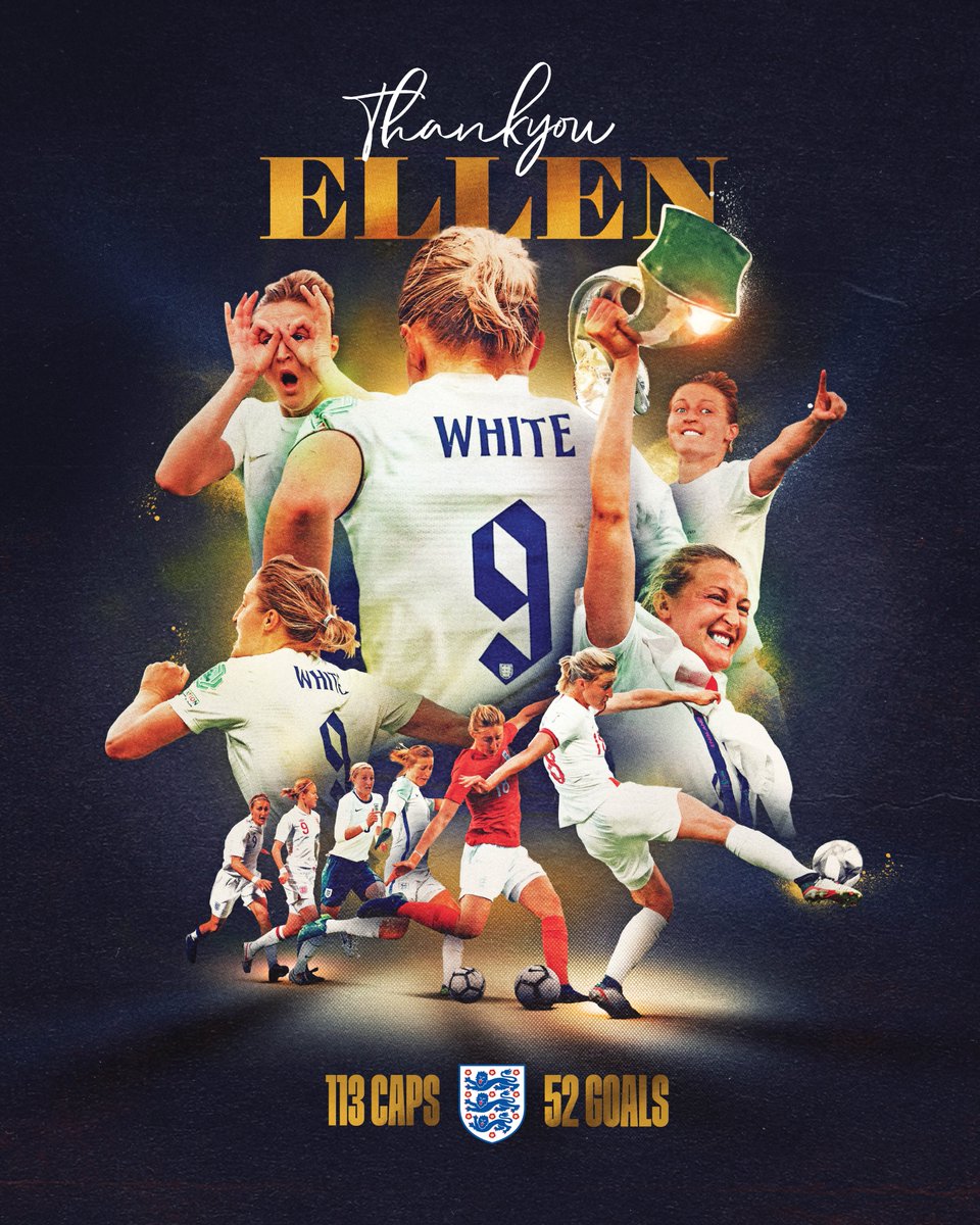 England's tweet photo. 1️⃣1️⃣3️⃣ caps.
5️⃣2️⃣ goals.
1️⃣ England legend.

Wishing @ellsbells89 the very best for her next chapter, after the #Lionesses' all-time record goalscorer announced her retirement from football. https://t.co/1mlbyOFSnY