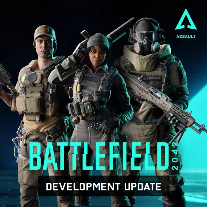 Battlefield 2042 Development Update
A photo of MacKay, Sundance, and Dozer with the Assault class icon.