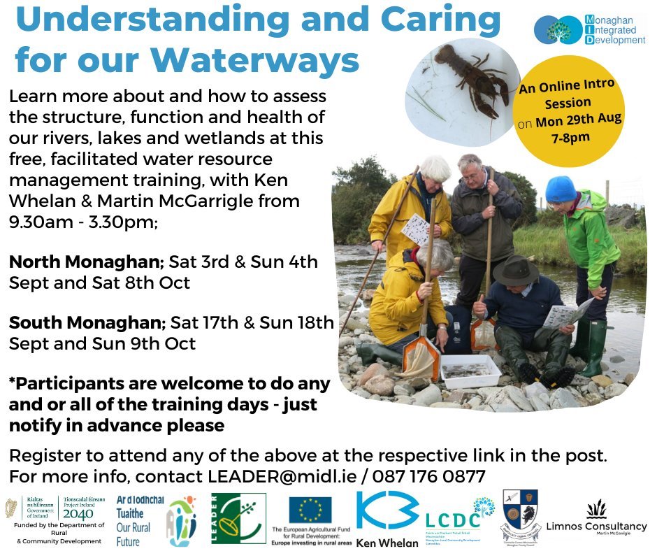 OfBeagh's tweet photo. EE TRAINING OPEN FOR REGISTRATION 🌊
‘Understanding &amp; Caring for our #Waterways’ is a hands-on free training programme open to all (18+)
Register for Online Intro Mon 29th Aug 7-8pm https://t.co/E8xMfN5WoM
Register interest for the Course days at https://t.co/1IFlvbaZy2 https://t.co/0tE6X4QOXe