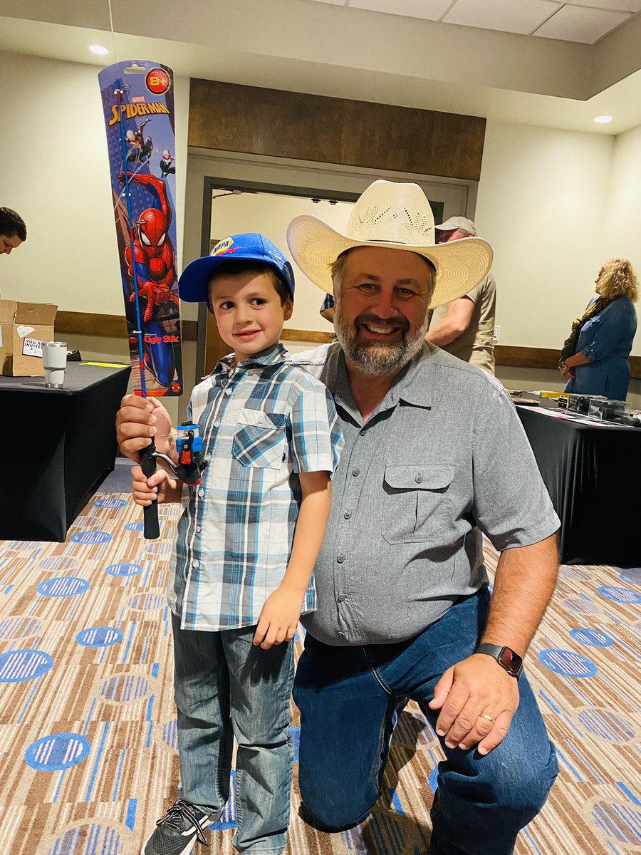 kyle_gilstrap's tweet photo. My son has been saving & praying for a fishing pole. Last night, he won one at an outdoorsmen night in Butte, MT! Then our one armed princess won a new bow! What an awesome night with @ShootStraightTV where 10 people accepted Christ! Praise God! #RevivalNW #ElkCalling https://t.co/yMTxe3yFQN
