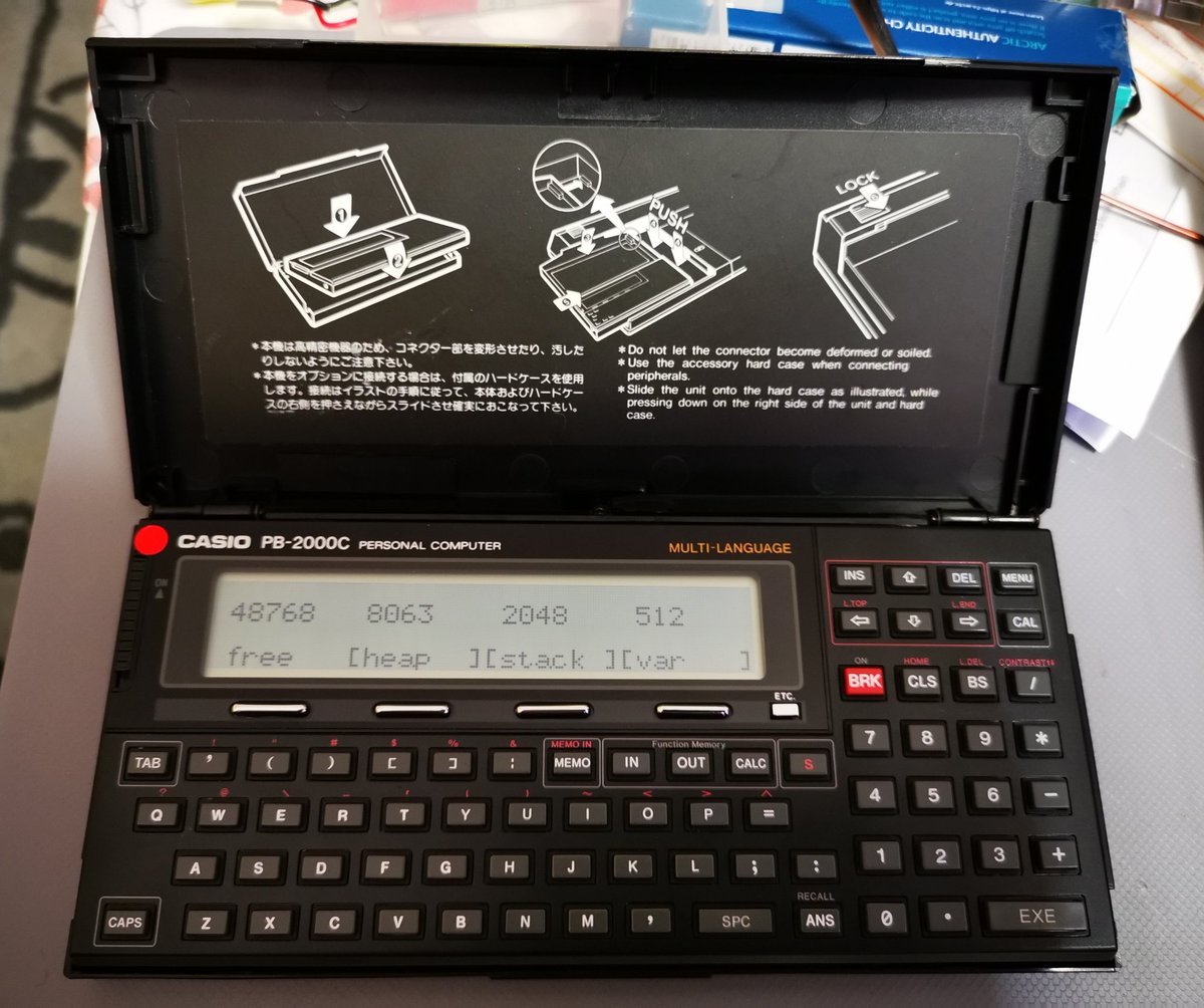 swartz_de's tweet photo. So, I actually managed to grab a working PB-2000C off of ebay. Sadly no language card in it, but at least an RP-33 RAM module was included. A beautiful piece of kit I never actually expected to get my hands on. #casio #pb2000c #ポケコン https://t.co/f4tBZ1yZ7h