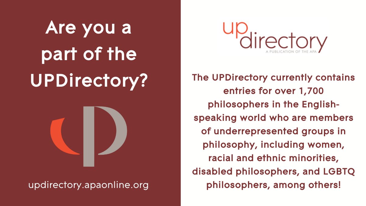 apaphilosophy's tweet photo. Help keep the Underrepresented Philosophers Directory (#UPDirectory) up to date: Add yourself, suggest others, and spread the word! Visit https://t.co/v2W24Da2Er https://t.co/v7w2Ywr1AD