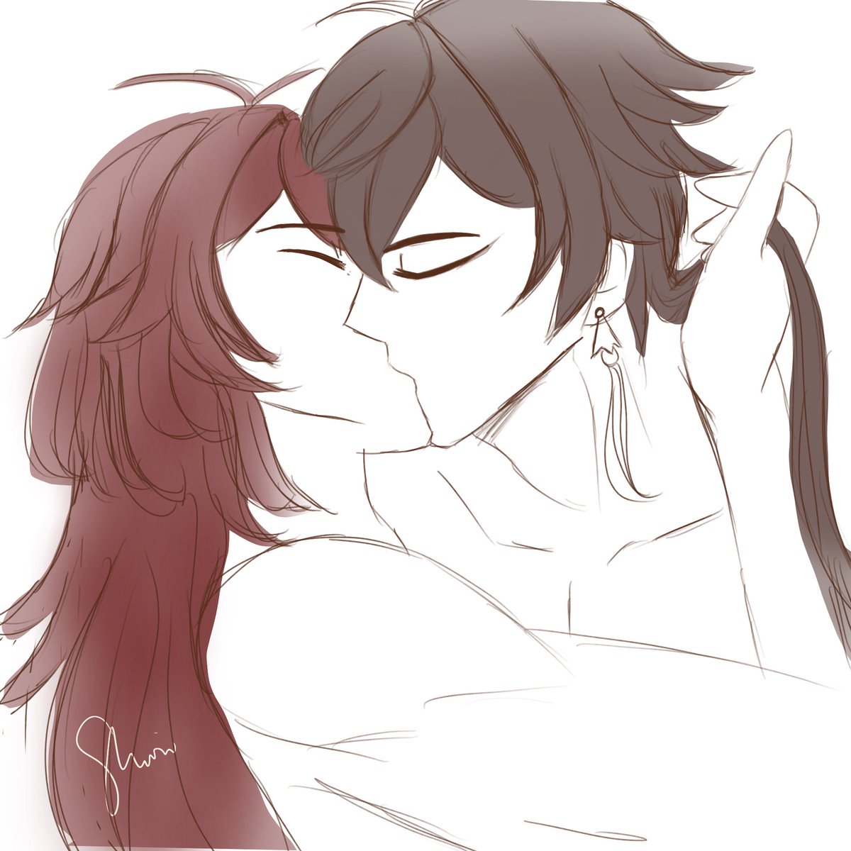 lapisdeixnoctua's tweet photo. Day 5: Long distance #zhonglucweek2022 

❗️Slight nsfw

The two spent the night together before Zhongli has to depart the next day.

>>just a quick sketch as I have no time to draw today. https://t.co/u94PNPcRwx