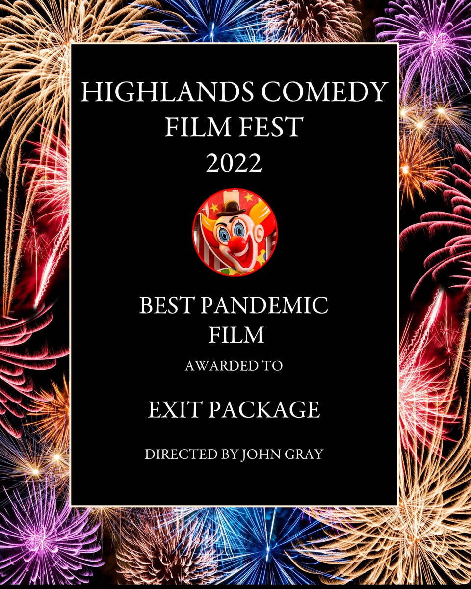 JThomasGray's tweet photo. #EXITPACKAGE #Winner #Best #Pandemic #Film Highlands Comedy Film Fest @MelissaJPeltier @jasonkravits @kirkacevedo @thetimgriffin @kimwayans #henryczerny #QuarantineLife #shortfilm https://t.co/z5VtGkDsxN