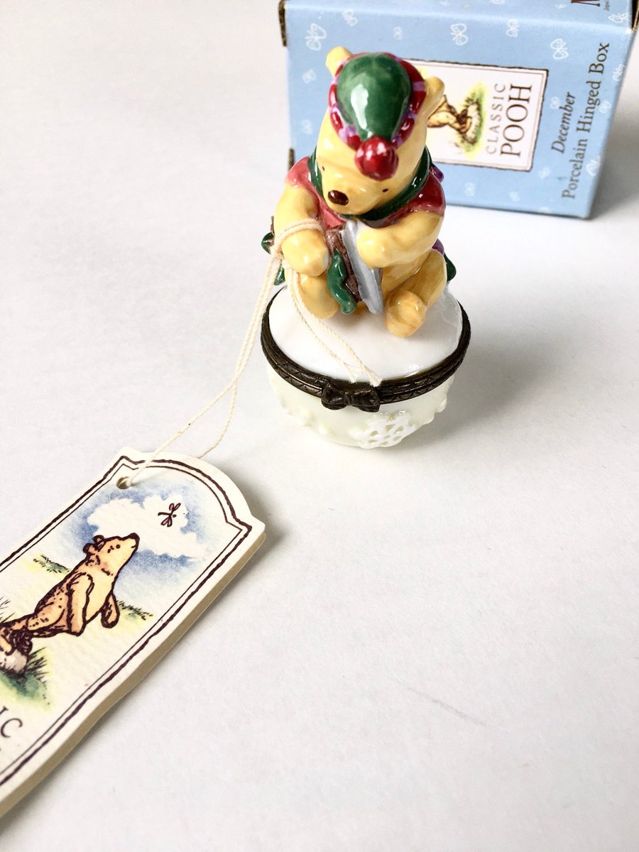 jarmgirl's tweet photo. Winnie the Pooh Trinket Box December By Midwest of Cannon Falls For Disney Vintage 1990's Ceramic Porcelain Classic Pooh Lidded Box https://t.co/l9xBZq2g8F #ceramic #winniethepooh #poohtrinketbox #midwestcannonfalls #disneypoohbox #vintagepoohbox #decembergift https://t.co/kO5AlQuEBP