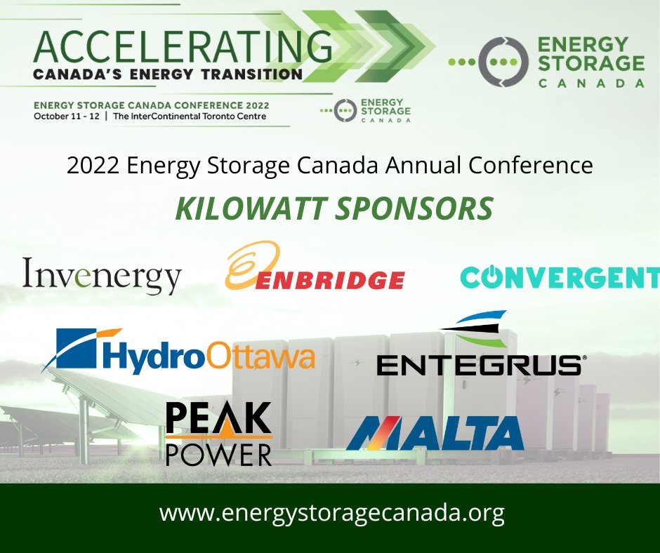 EnrgyStorageCAN's tweet photo. We're pleased to recognize our #ESCCon22 Kilowatt Sponsors for their support of this year's conference @Entegrus @maltaenergysto1 @peakpower_inc @ConvergentEP @InvenergyLLC @hydroottawa @enbridgegas 

Get your tickets today:
 https://t.co/ZhaaMWgeHz https://t.co/ZvAFfblbbq
