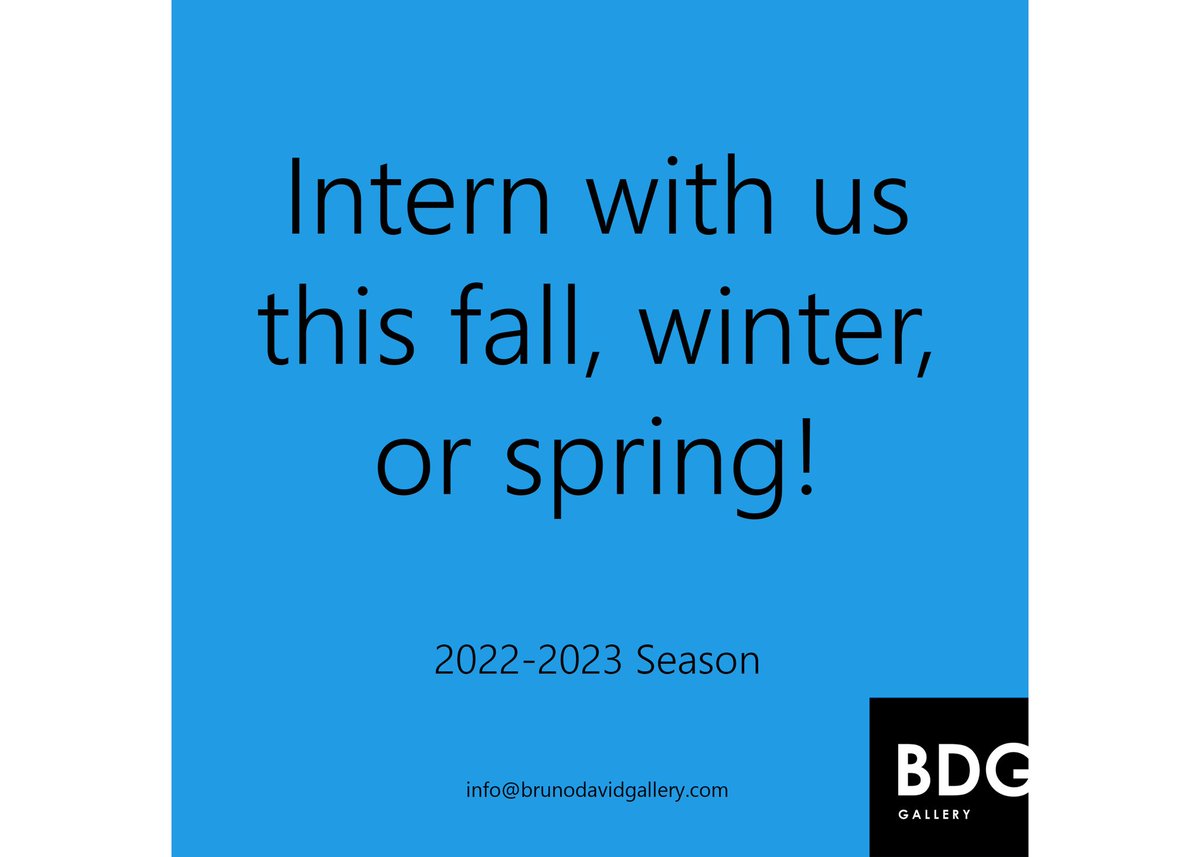 bdavidgallery's tweet photo. Applications are open for internship opportunities with Bruno David Gallery for the 2022-23 season. Link on website or bio
.
.
#internship #joinourteam #brunodavidgallery #opportunity #WashU #downtownclaytonMO #SLU #WebsterU #umsl #LindenwoodU #FonbonneU #SamFoxSchool #STLart https://t.co/LuTywfNaVy