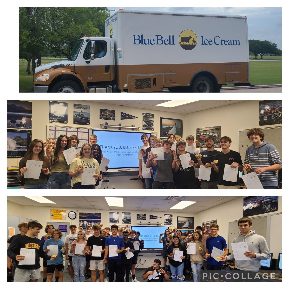 ADub7281's tweet photo. When you tweet @ILoveBlueBell hoping for a coupon to offset the cost of ice cream for your student's assignment and they literally deliver! Thank you BB for your generous donation and showing my Social Media Marketing students the power of a single tweet! @MISDCareerTech https://t.co/WDa5BVLKeK