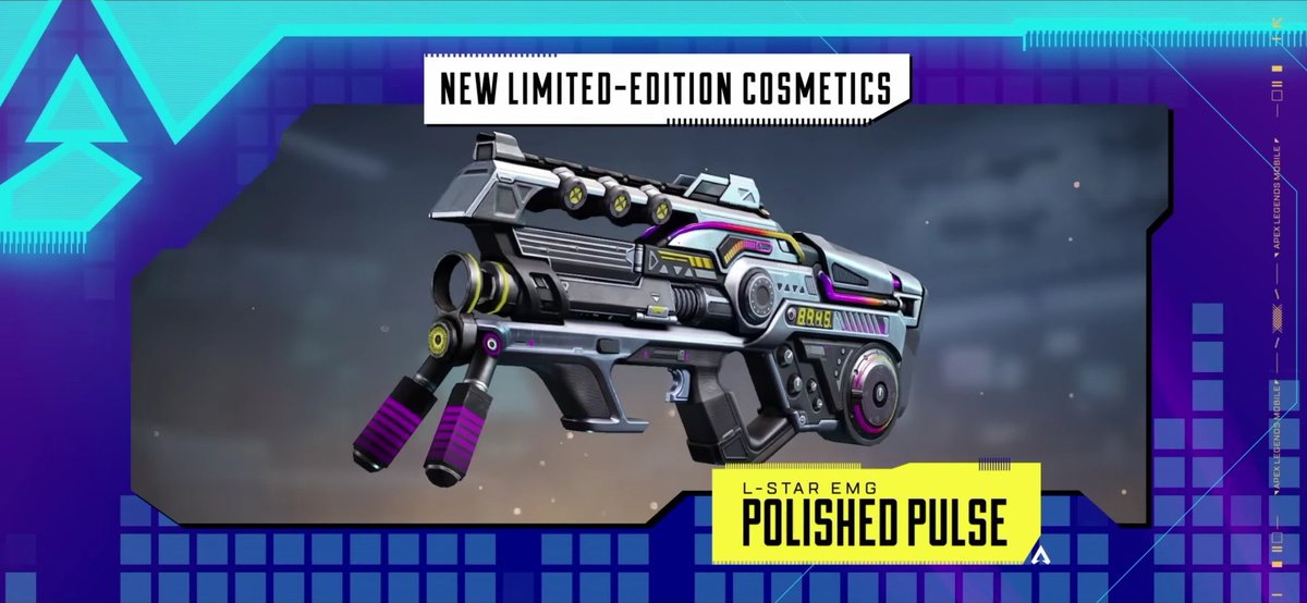 ApexSAINTS's tweet photo. 🗞 Additional #ApexLegendsMobile limited-edition weapon skins for the Hyperbeat season.

Featuring:
- L-Star EMG “Polished Pulse”
- Flatline “Paint Blaster”
- Mastif “Violet Meter”

All fitting in with the seasonal theme!

#APEXmobile #Apexモバイル https://t.co/YmgWx3tv8g