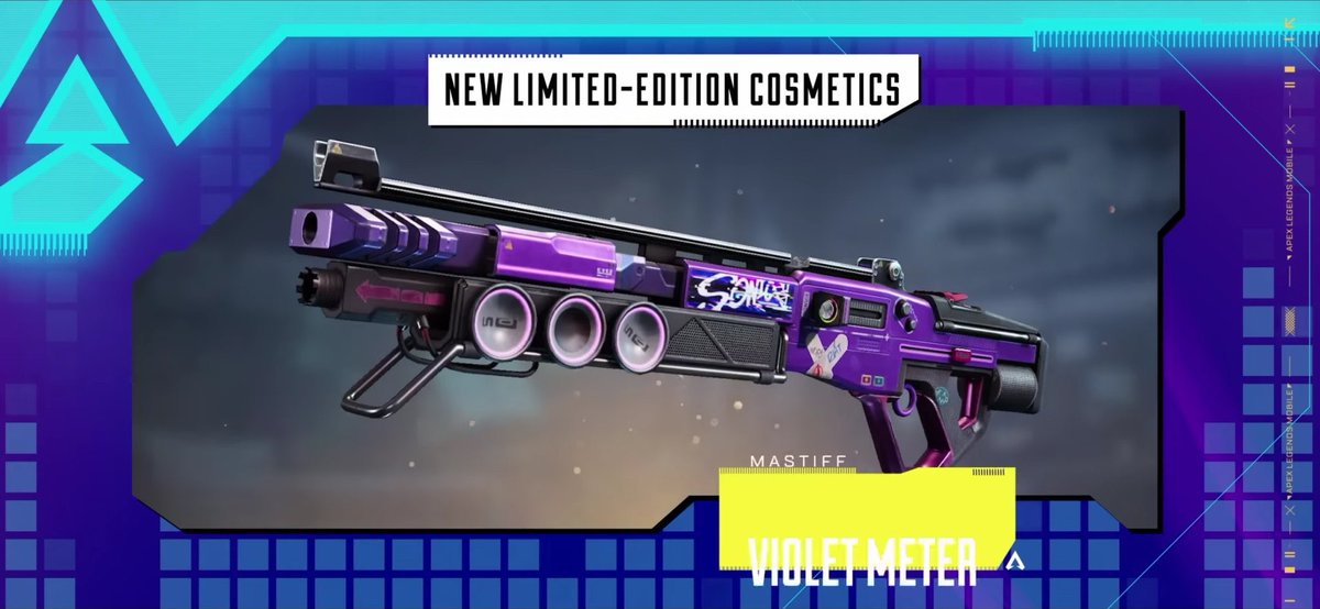ApexSAINTS's tweet photo. 🗞 Additional #ApexLegendsMobile limited-edition weapon skins for the Hyperbeat season.

Featuring:
- L-Star EMG “Polished Pulse”
- Flatline “Paint Blaster”
- Mastif “Violet Meter”

All fitting in with the seasonal theme!

#APEXmobile #Apexモバイル https://t.co/YmgWx3tv8g