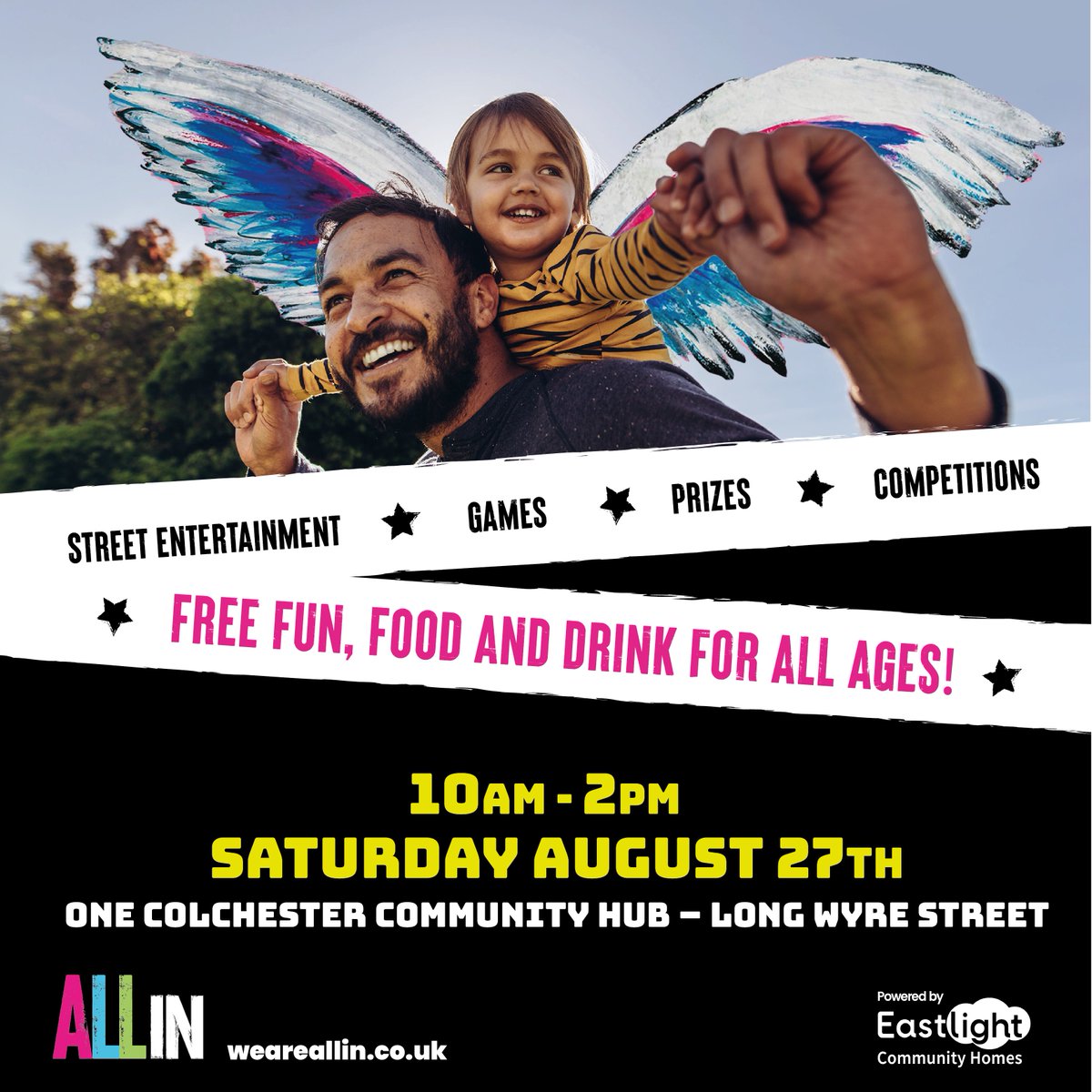Live in Colchester? Drop into the One Colchester Community Hub this Saturday!

Our All In Colchester team are hosting games, competitions, street entertainment and free food and drink.

Learn about their work to combat the cost of living, and discover how you can get involved!