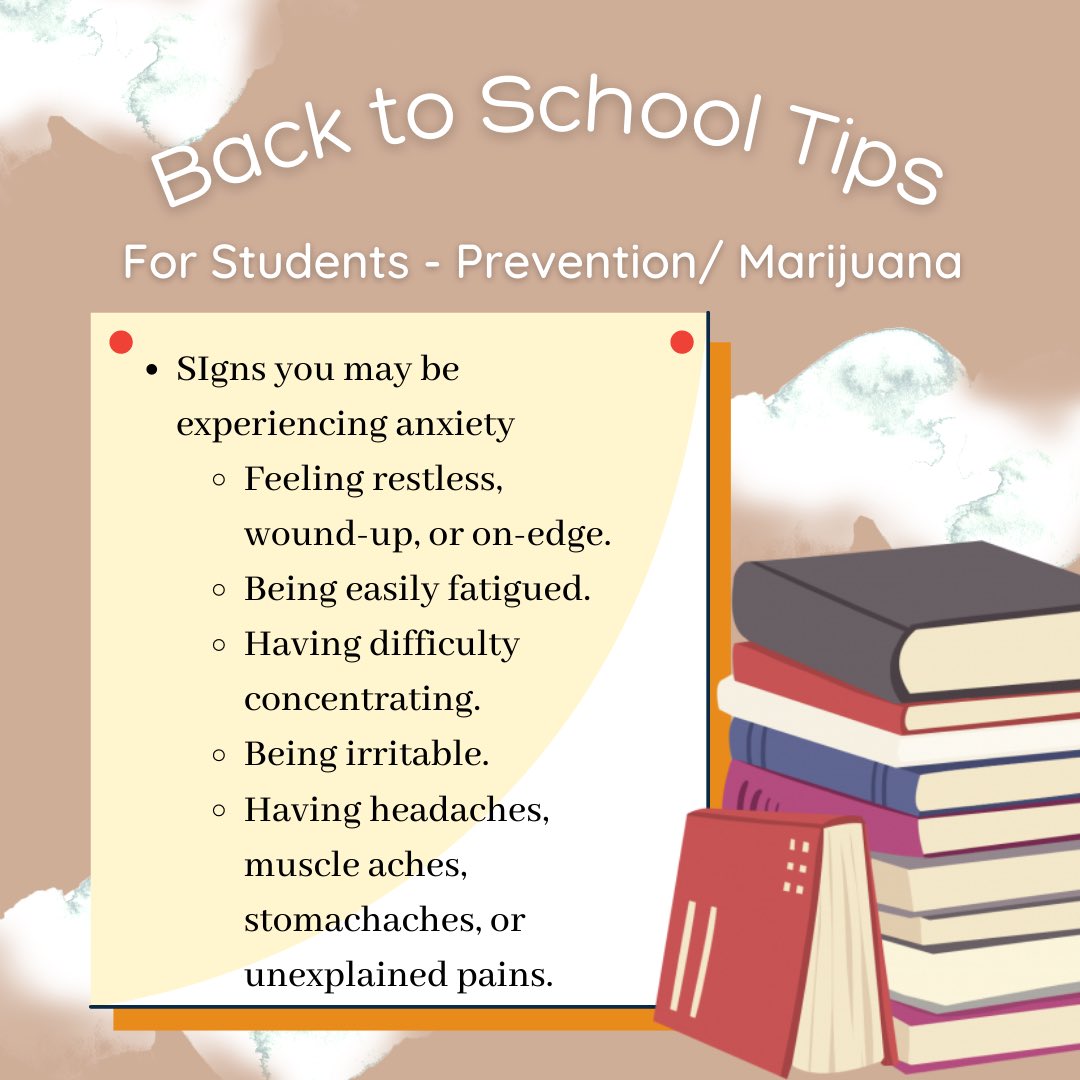 scpc_la's tweet photo. Anxiety equals low productivity. If you are experiencing any of these signs, go to your school counselors and nurses to see what you can do to feel at your best. Anytime you noticed something could be wrong, don’t be afraid to ask for help. https://t.co/jsoMJiBi2F
