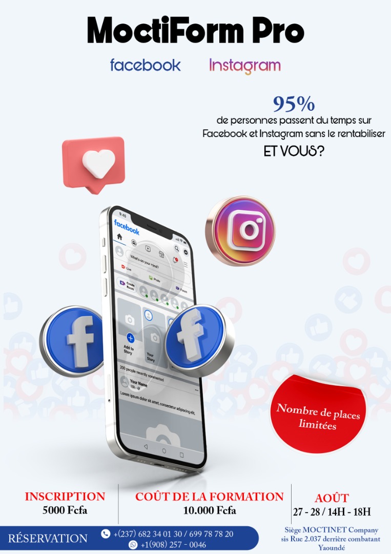 MocTinet's tweet photo. Mais comment gagner de l'argent avec les réseaux sociaux? 🤔🤔🤔
Nous répondrons à cette éminente question lors de la formation MoctiForm Pro qui se tiendra du 27 au 28 Août à Yaoundé👌
⚠ATTENTION: Nombre de places limitées
Lien d'inscription: https://t.co/xKo7tVyn7D https://t.co/tb64k5BcpZ