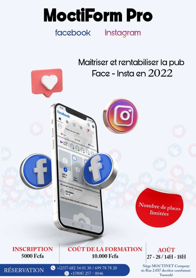 MocTinet's tweet photo. Mais comment gagner de l'argent avec les réseaux sociaux? 🤔🤔🤔
Nous répondrons à cette éminente question lors de la formation MoctiForm Pro qui se tiendra du 27 au 28 Août à Yaoundé👌
⚠ATTENTION: Nombre de places limitées
Lien d'inscription: https://t.co/xKo7tVyn7D https://t.co/tb64k5BcpZ