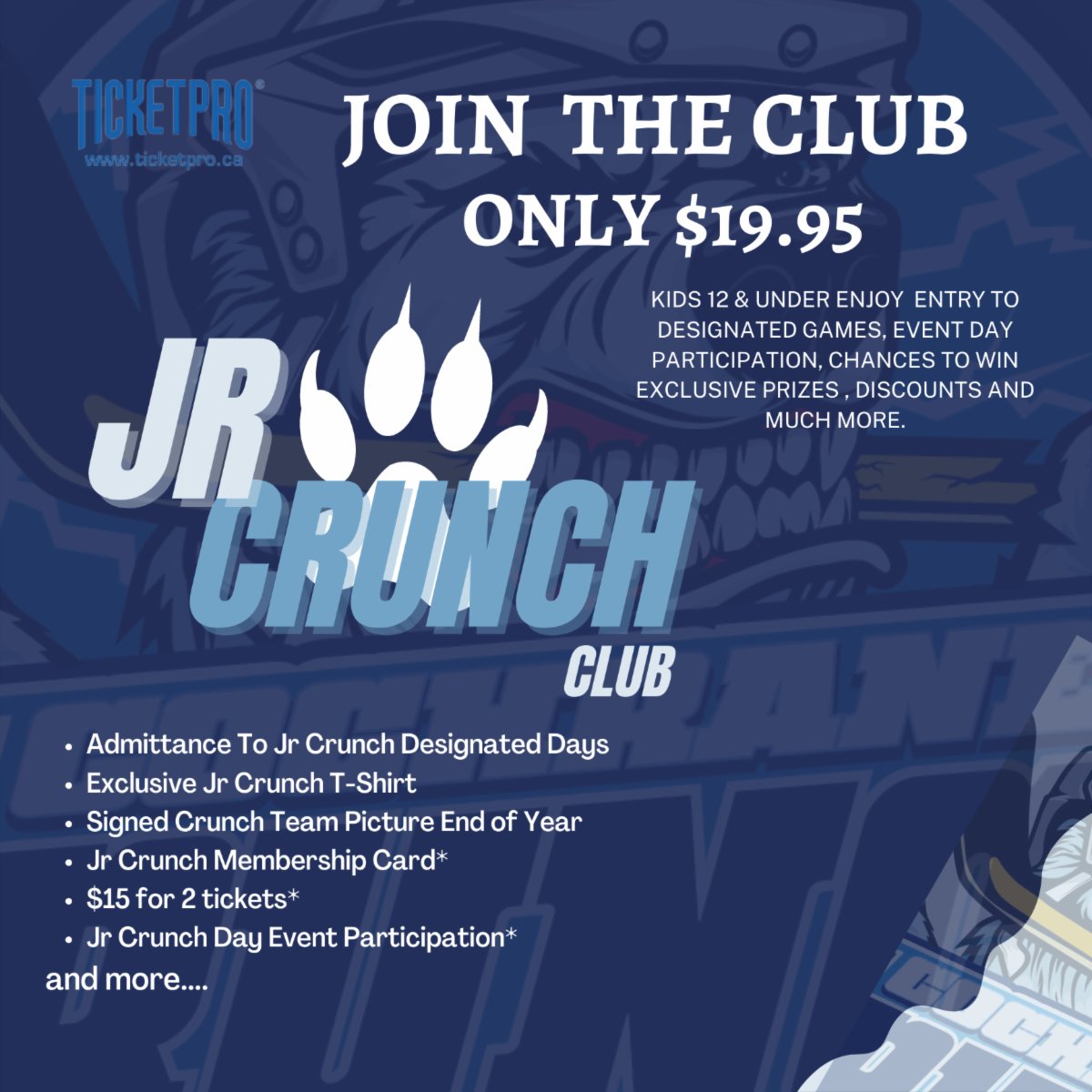 IFSTORMNOJHL's tweet photo. #JrCrunch. #CrunchClub.
*Friday's and *Sunday's are JR CRUNCH day! Be part of the exclusive club and have the chance to get up close to your CRUNCH PLAYERS
Exclusive discounts, merchandise, events, game day participation and more.
JOIN TODAY!!
@CrunchNOJHL https://t.co/EYPsbgH0md